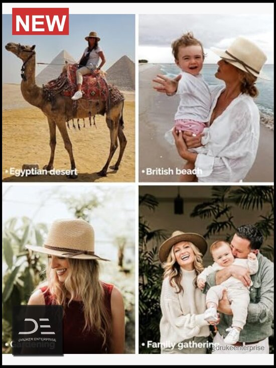 Women\'s Wide Brim Straw Sun Hat UPF 50+ Panama Fedora Packable Beach main image 5